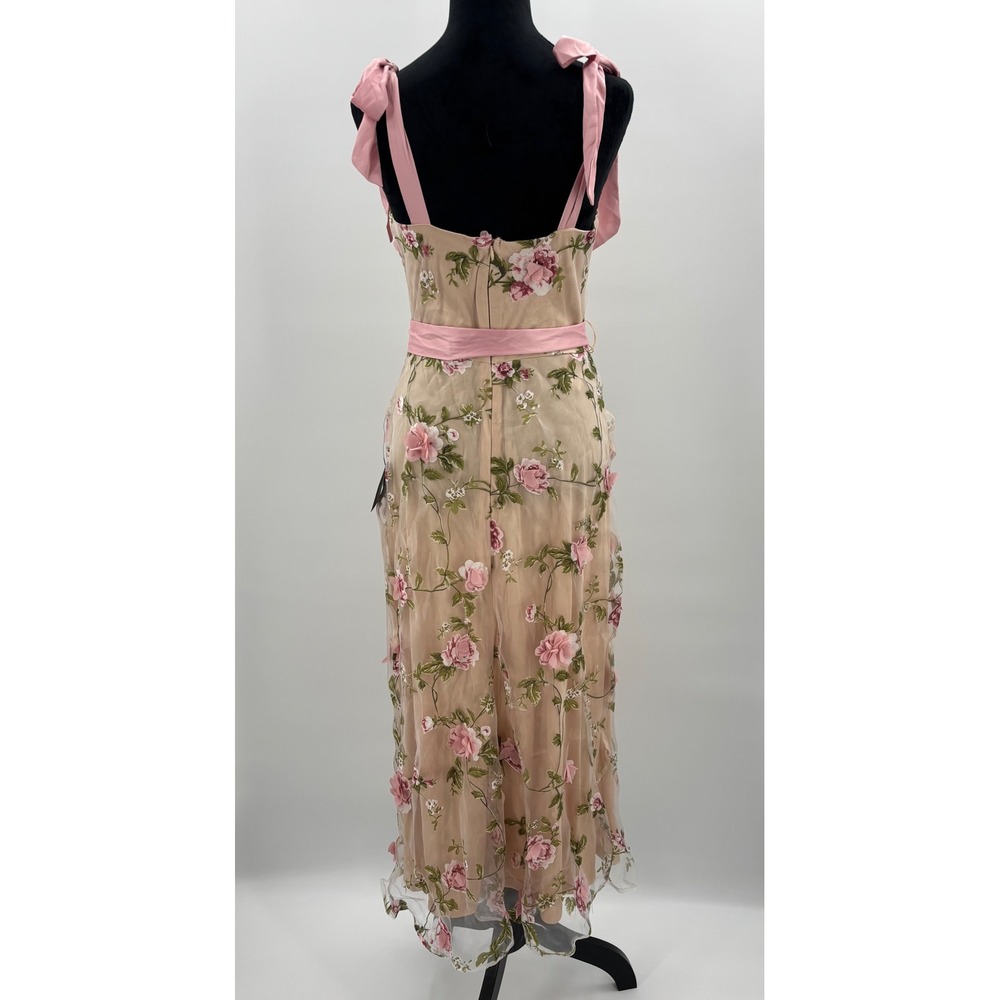 Lulus Authentic Sweetness Blush Pink Floral Applique Bow Tie Strap Midi Dress M - Picture 6 of 11